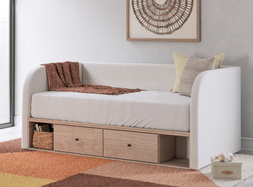 Clareca FurnitureAshley PCB1566 Arloster - Upholstered Day Bed With Storage - Tan / White