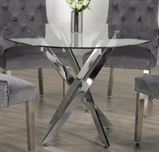 Round Glass 5pc Dining Set with Gray Chairs  T-1447 C-1250