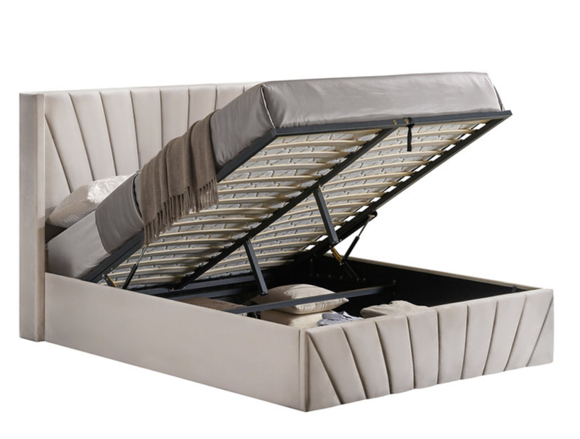 Soft Warm Ivory Velvet Storage Bed IF-5872