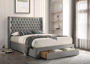 IF-5761 Silver Grey Velvet Diamond-Tufted Platform Bed with Storage Drawer