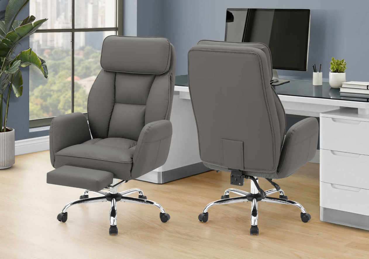 I 7274 OFFICE CHAIR - DARK GREY LEATHER-LOOK / HIGH BACK EXECUTIVE