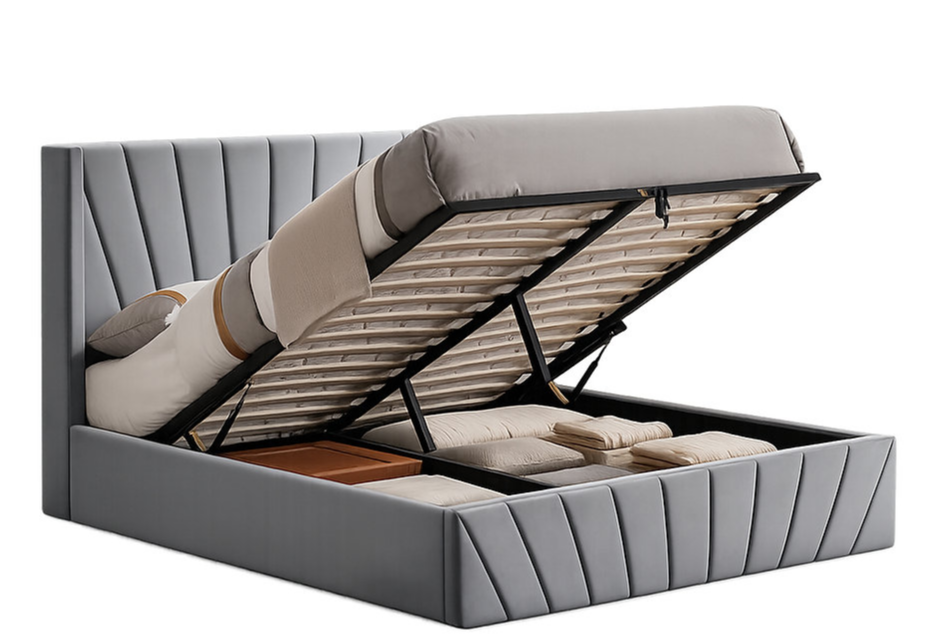 Soft Silver Grey Velvet Storage Bed IF-5870