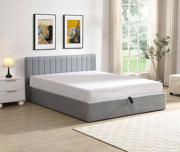 Soft Grey Fabric Vertical-Tufted Hydraulic Lift Platform Bed IF 5163
