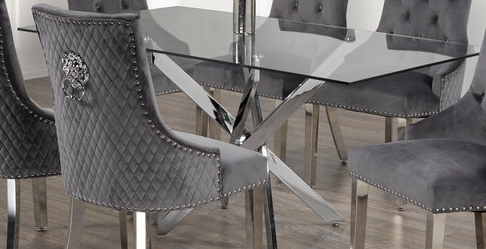 Tempered Glass 7pc Dining Set with Gray Chairs T-1448 C-1250