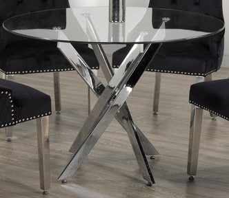Round Glass 5pc Dining Set with Black Chairs T-1447 C-1251