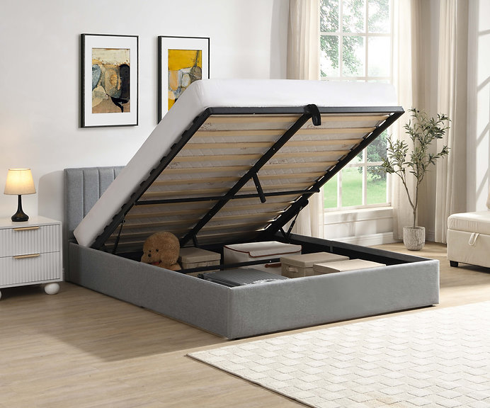 Soft Grey Fabric Vertical-Tufted Hydraulic Lift Platform Bed IF 5163