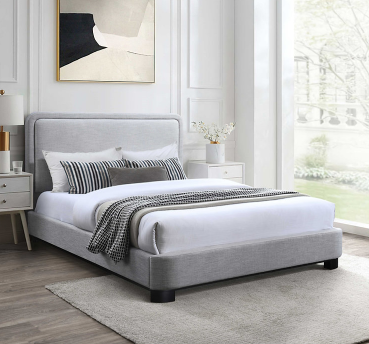 Modern Upholstered Bed in Soft Light Grey Fabric IF-5911