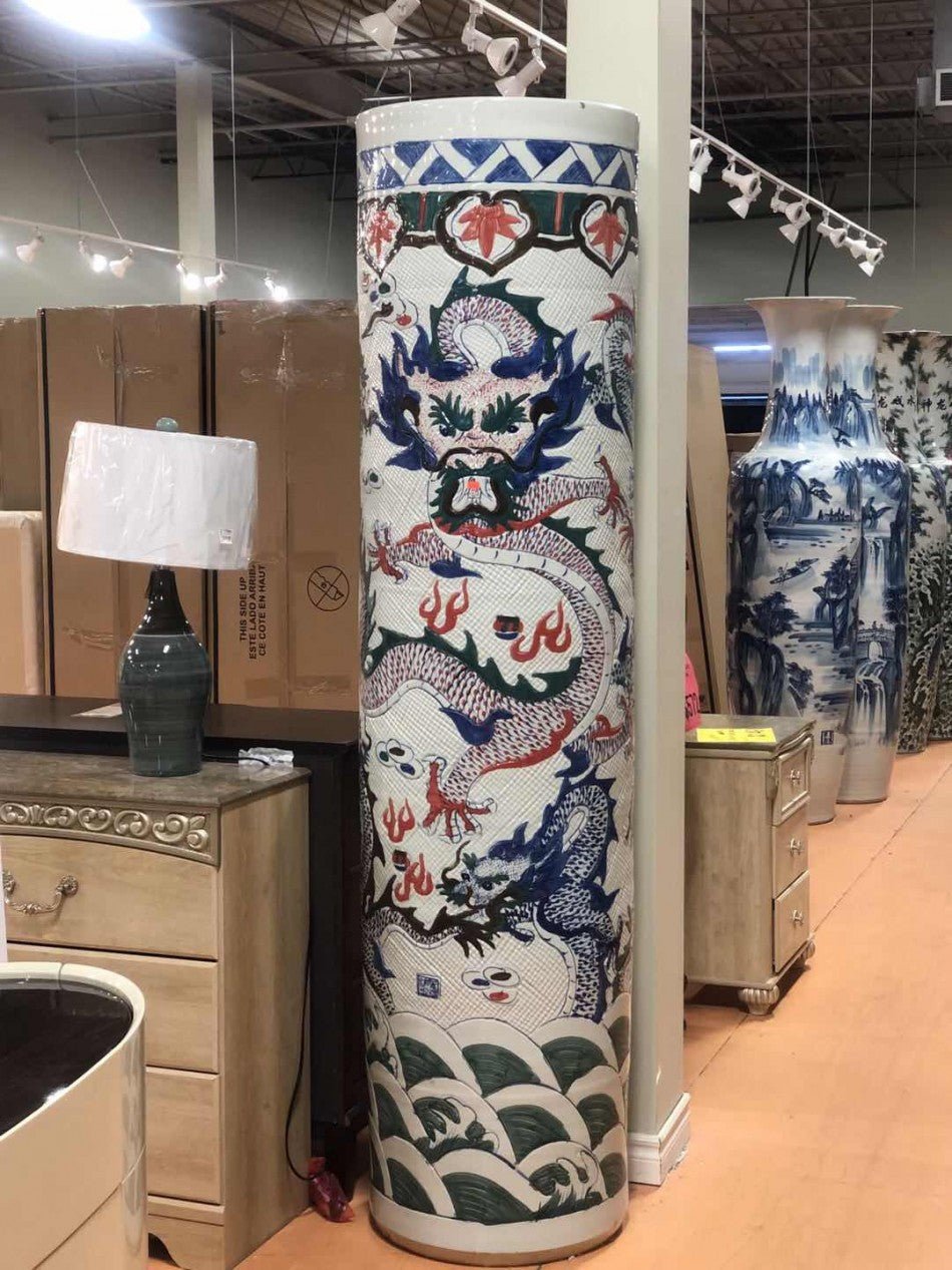 FengshengBlue and White Porcelain Vase - 84"H