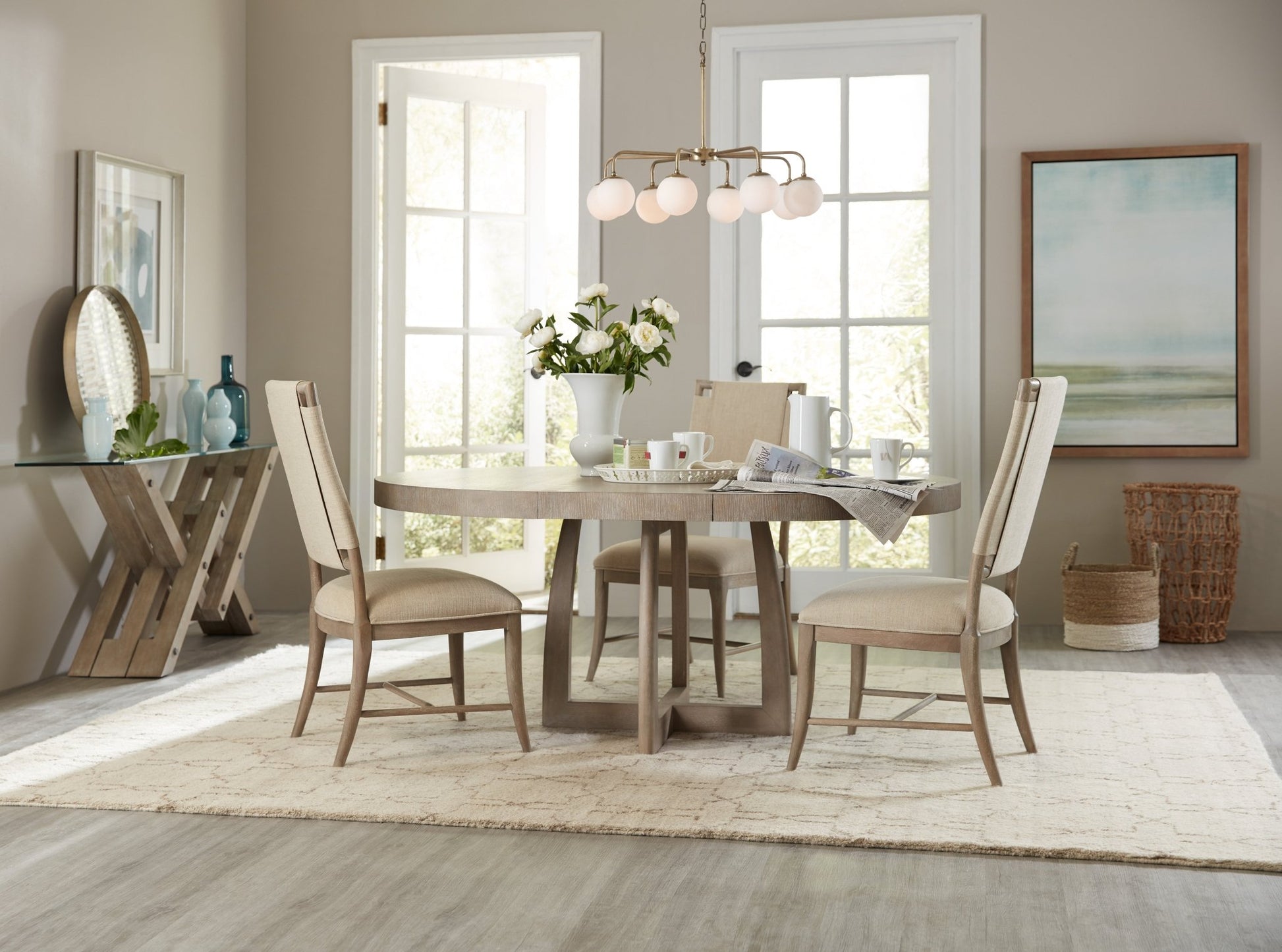 HookerAffinity 48in Round Pedestal Dining Table with 1 - 18in Leaf