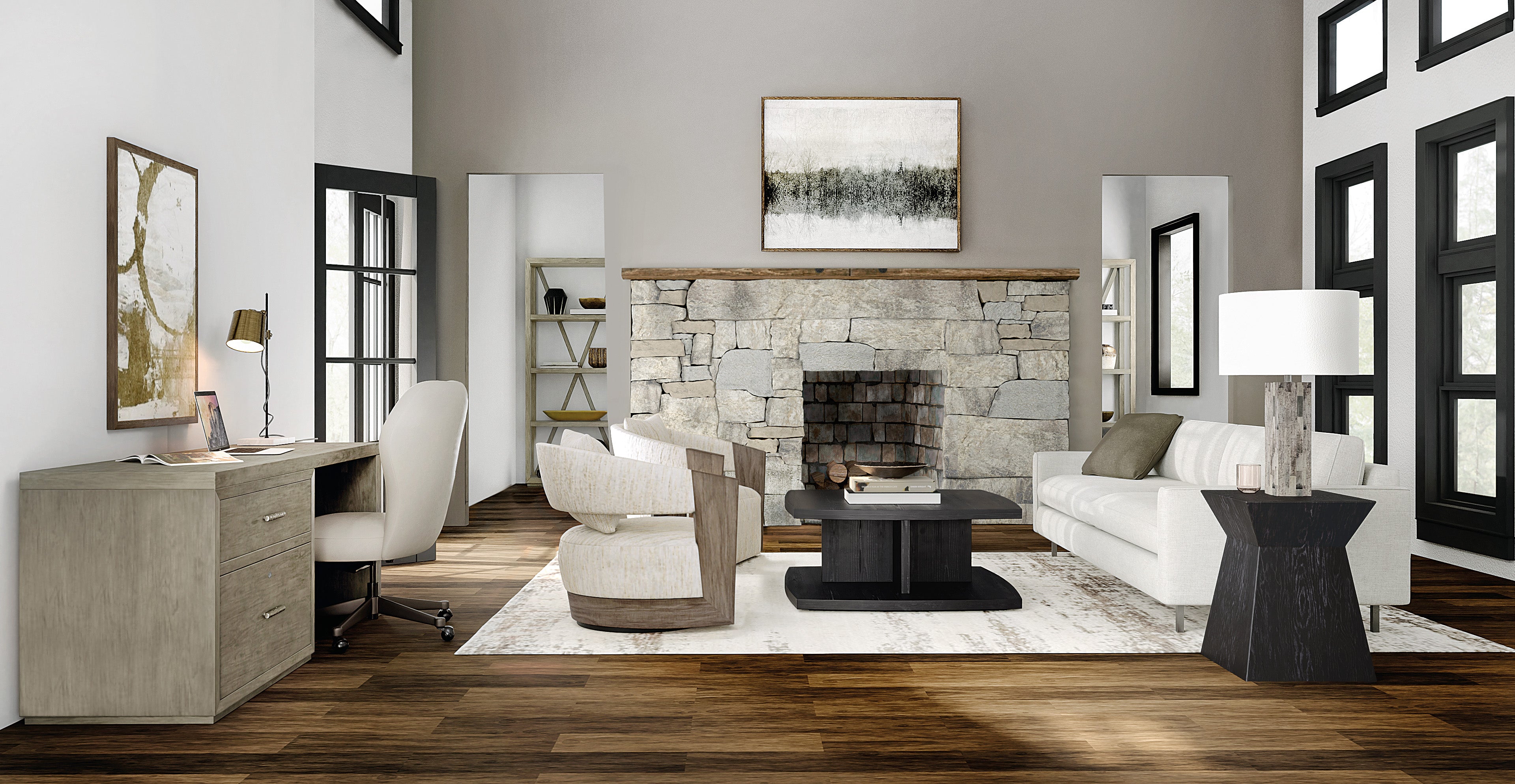 Linville Falls 84英寸办公桌带侧向文件柜