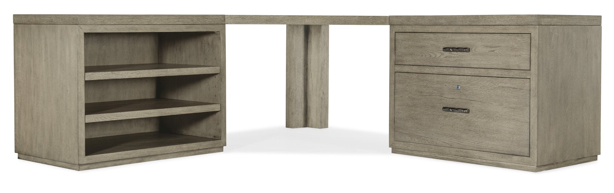 HookerLinville Falls Corner Desk with Lateral File and Open Desk Cabinet