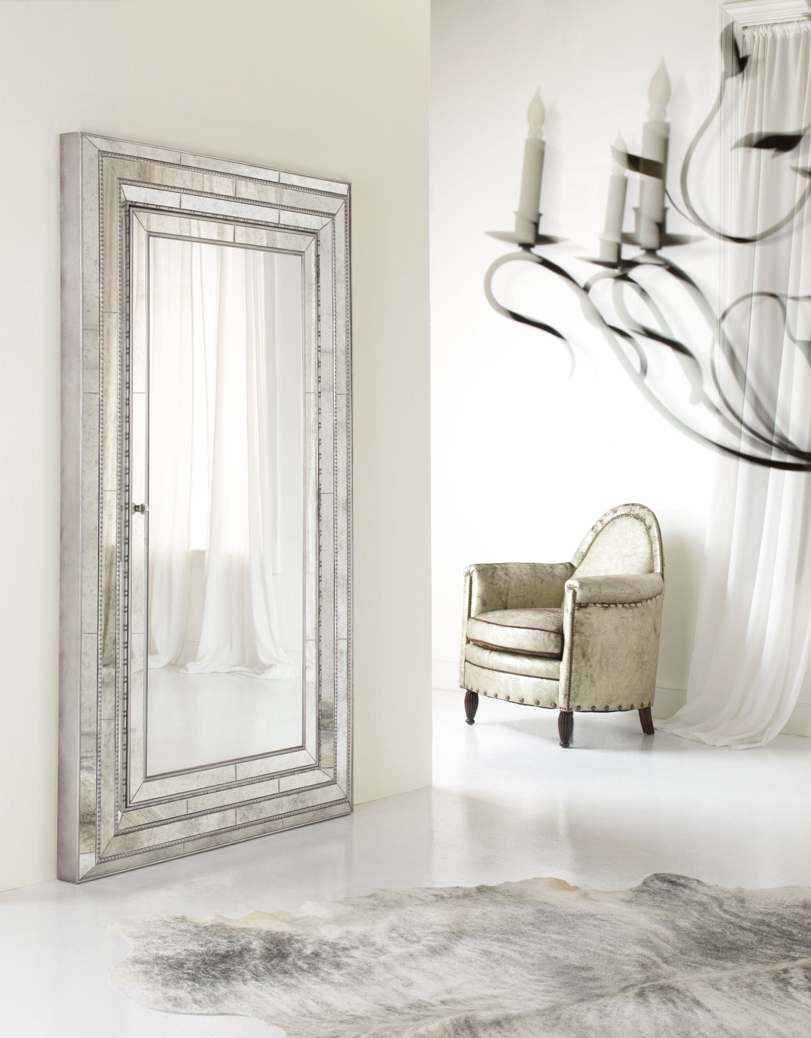 HookerMelange Glamour Floor Mirror withJewelry Armoire Storage