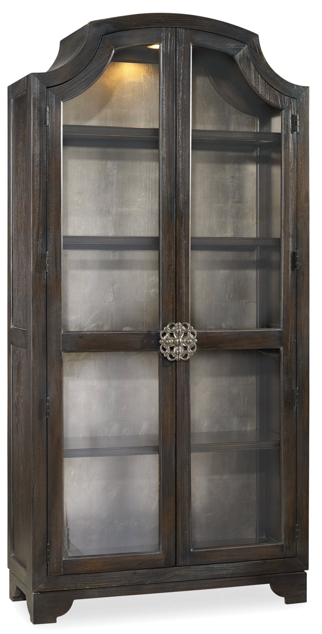 HookerSanctuary Glass Bunching Curio - Ebony Antiqued Oak