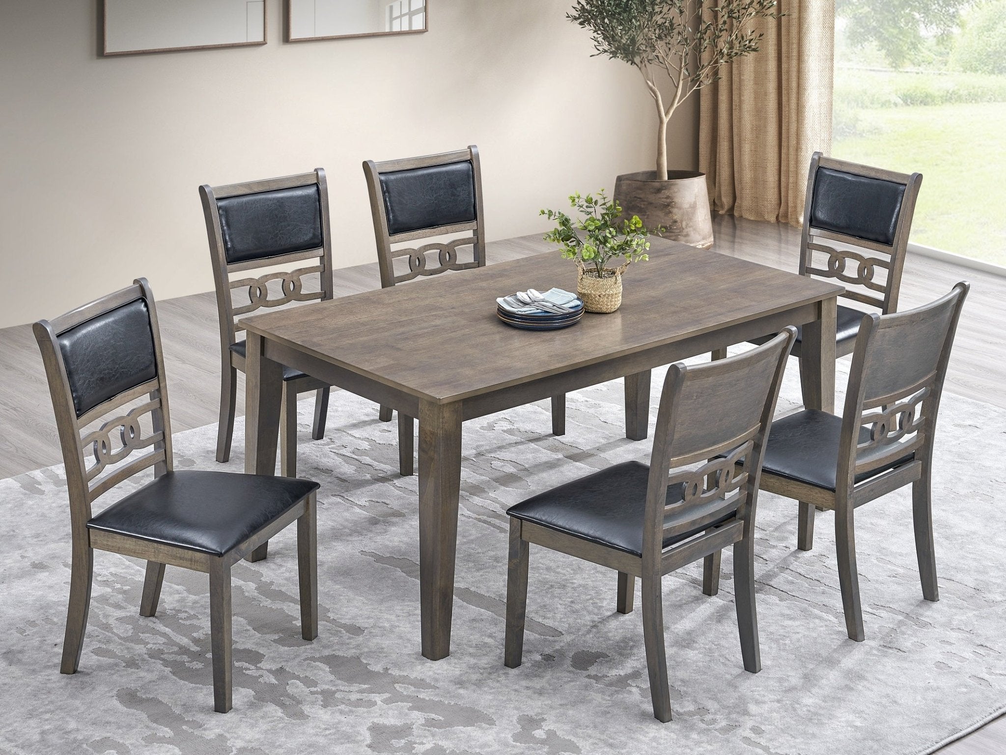 IFDCAntique Grey Wooden 7Pc Dining Set T - 1080 C - 1083