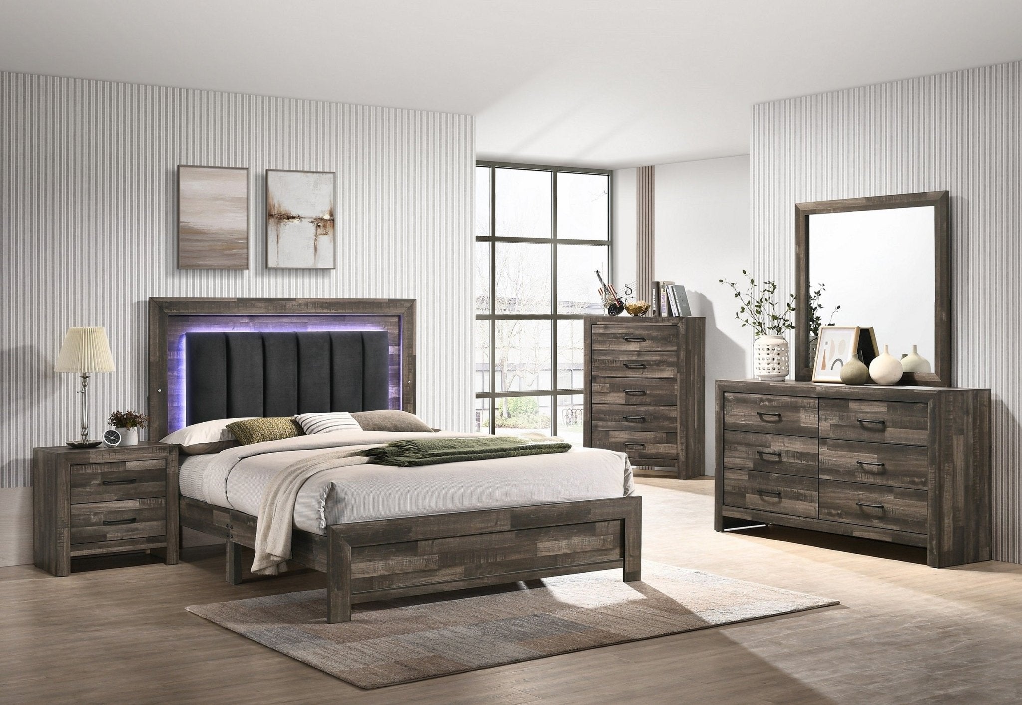 IFDCAthens LED Driftwood Brown Finish 6 PC Bedroom Set Athens