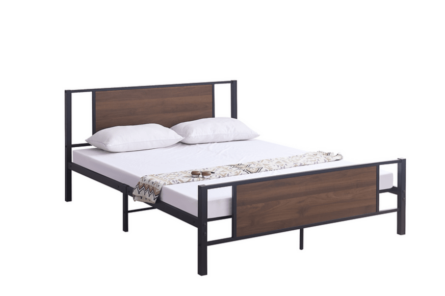 IFDCBlack Steel Bed Frame with Wood Panel Accents IF-5275