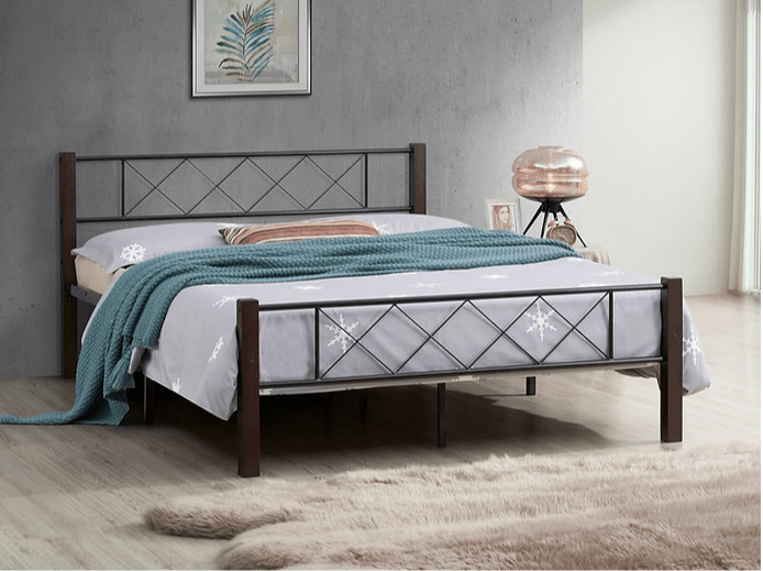 IFDCBlack Steel Platform Bed with Espresso Wood Posts IF - 125