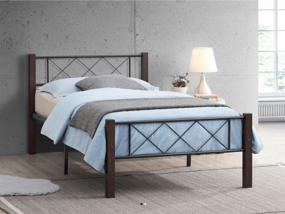 IFDCBlack Steel Platform Bed with Espresso Wood Posts IF - 125