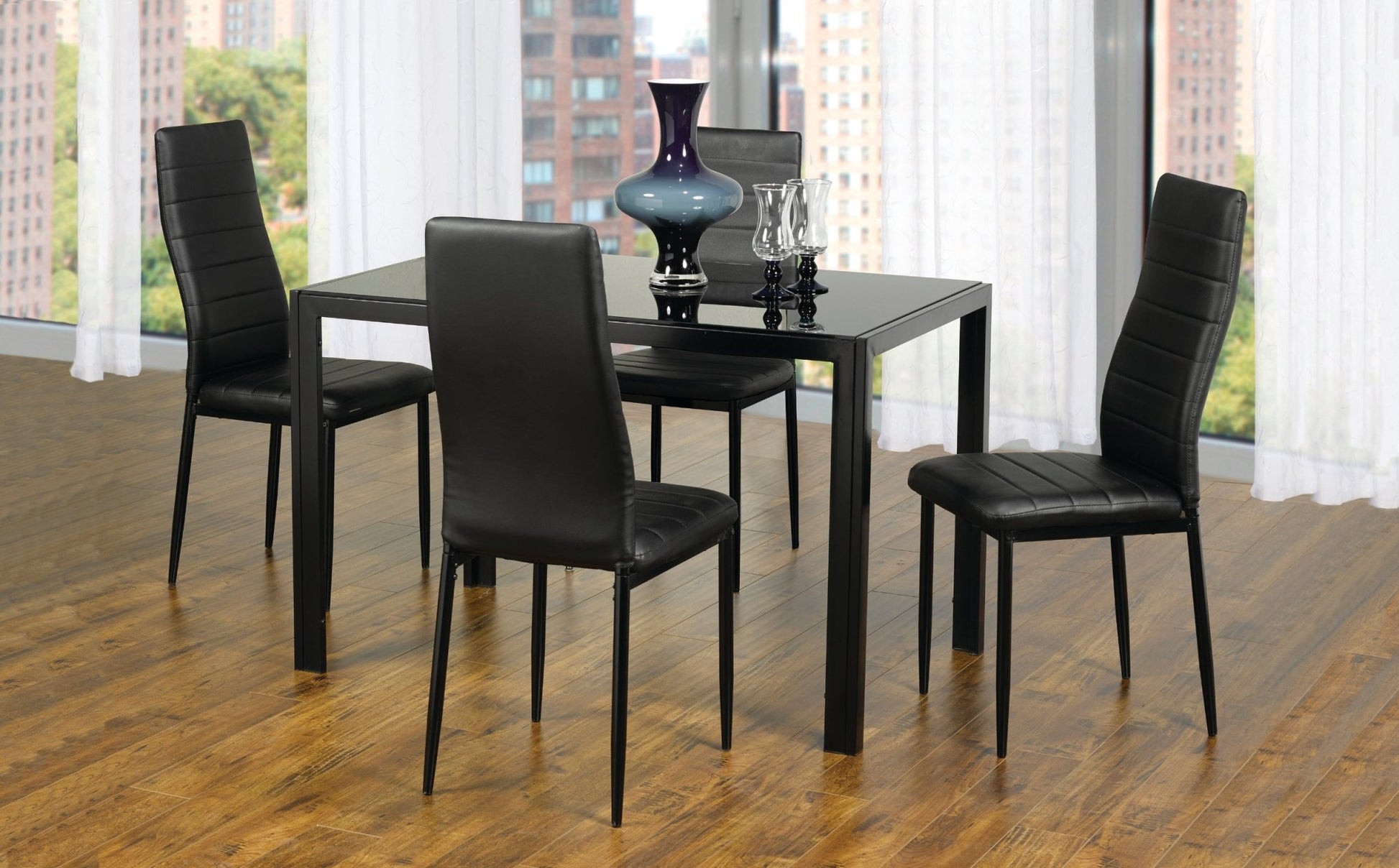 IFDCBlack Tempered Glass 5pc Dining Set IF - 5053