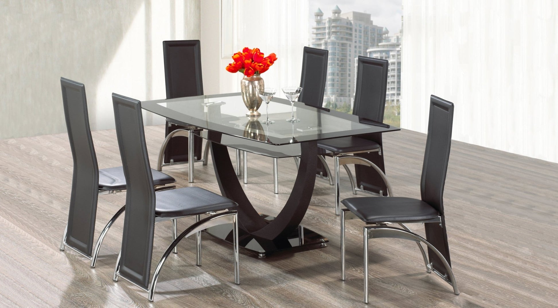 IFDCBlack Tempered Glass 7pc Dining Set IF - 5067