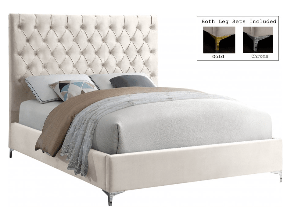 IFDCCreme Velvet Tufted Platform Bed with Tall Headboard (Gold & Chrome Legs Included) IF - 5642
