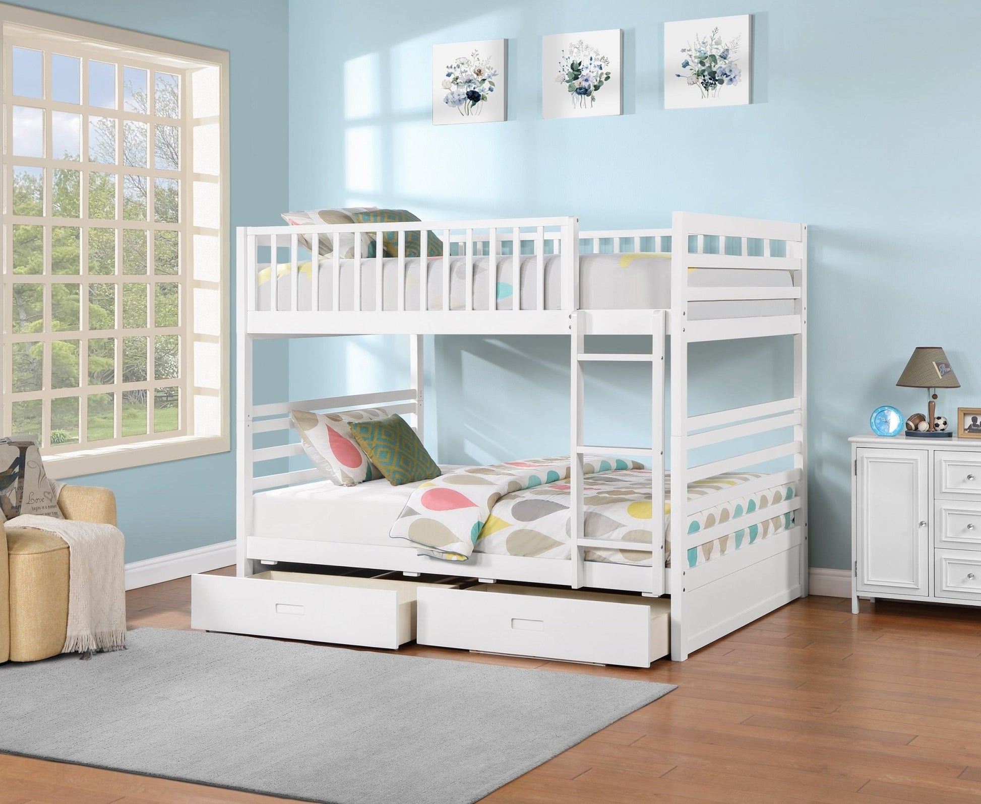 IFDCDouble/Double Wooden Bunk Bed White B - 115 (Double/Double)