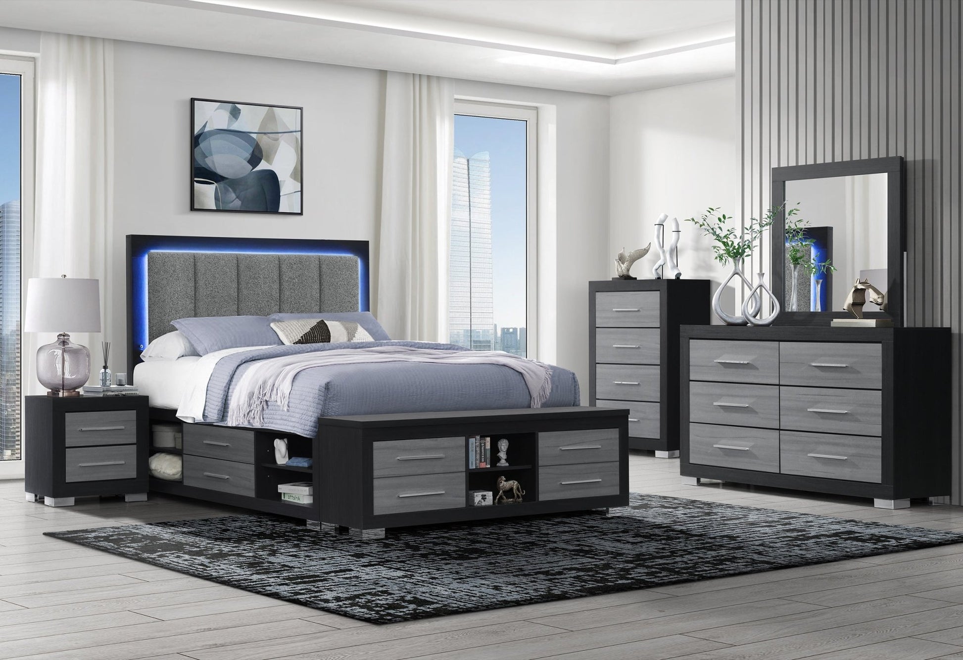 IFDCEmma (Black-Grey) Bed Set
