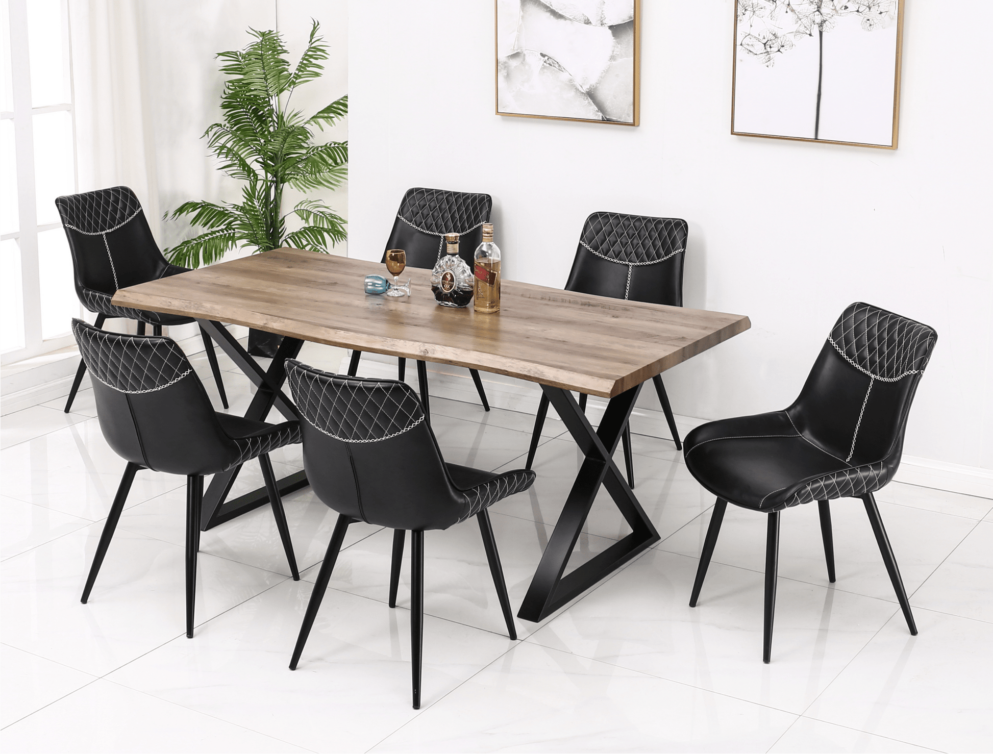 IFDCFaux Live Edge Wooden 7pc Dining Set T - 1811 C - 1826