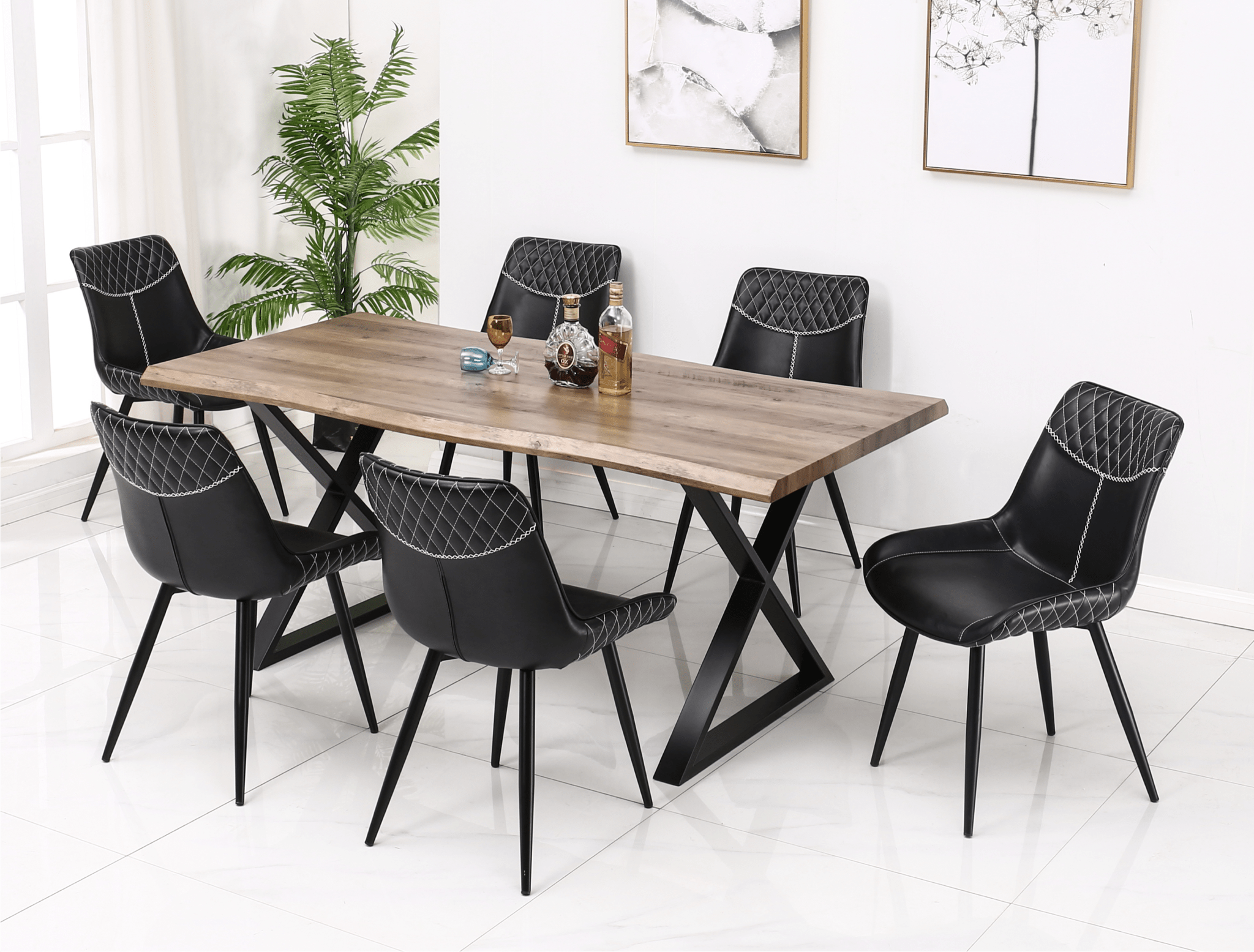 IFDCFaux Live Edge Wooden 7pc Dining Set T - 1811 C - 1826