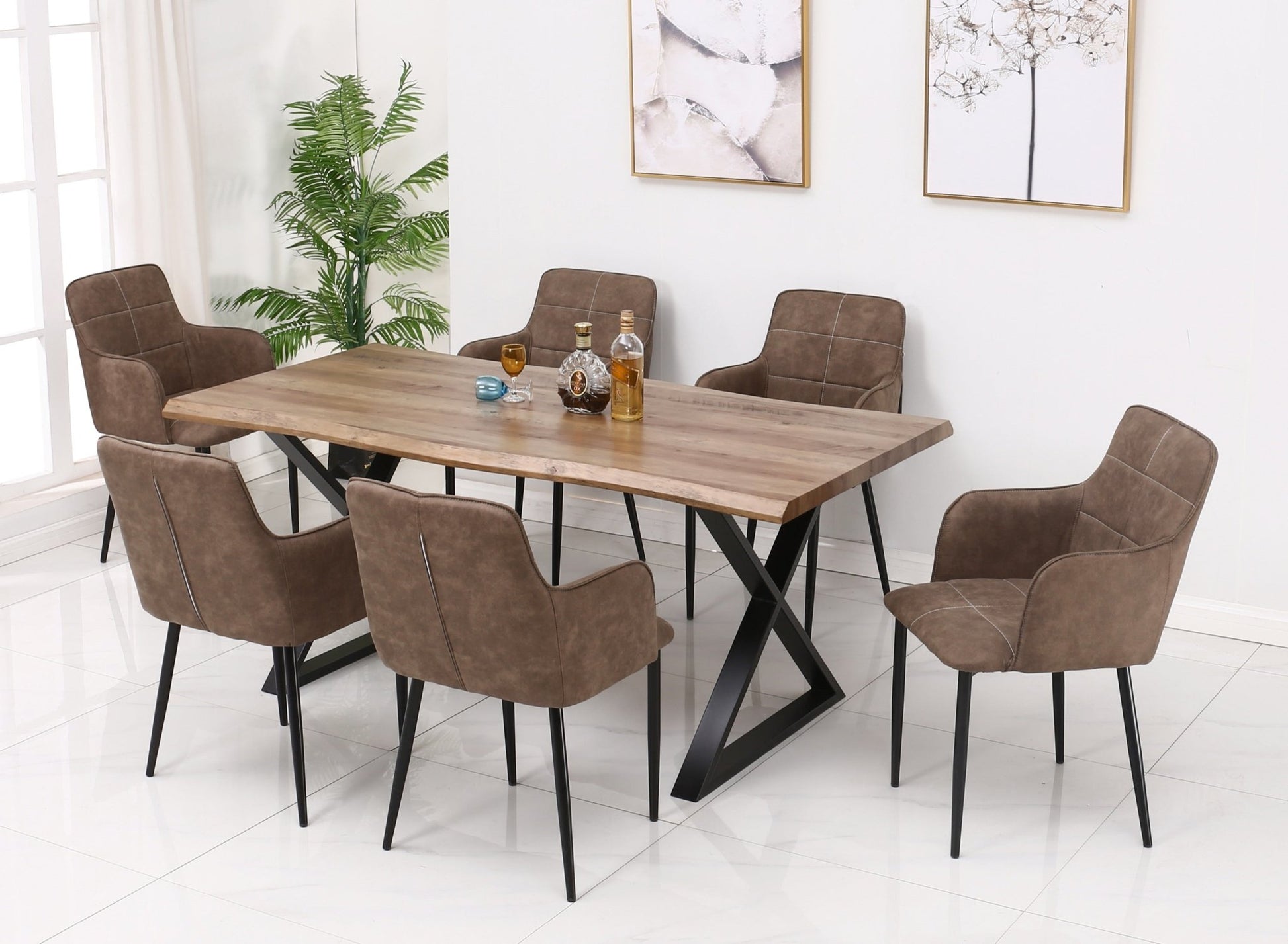 IFDCFaux Live Edge Wooden 7pc Dining Set T - 1811 C - 1835