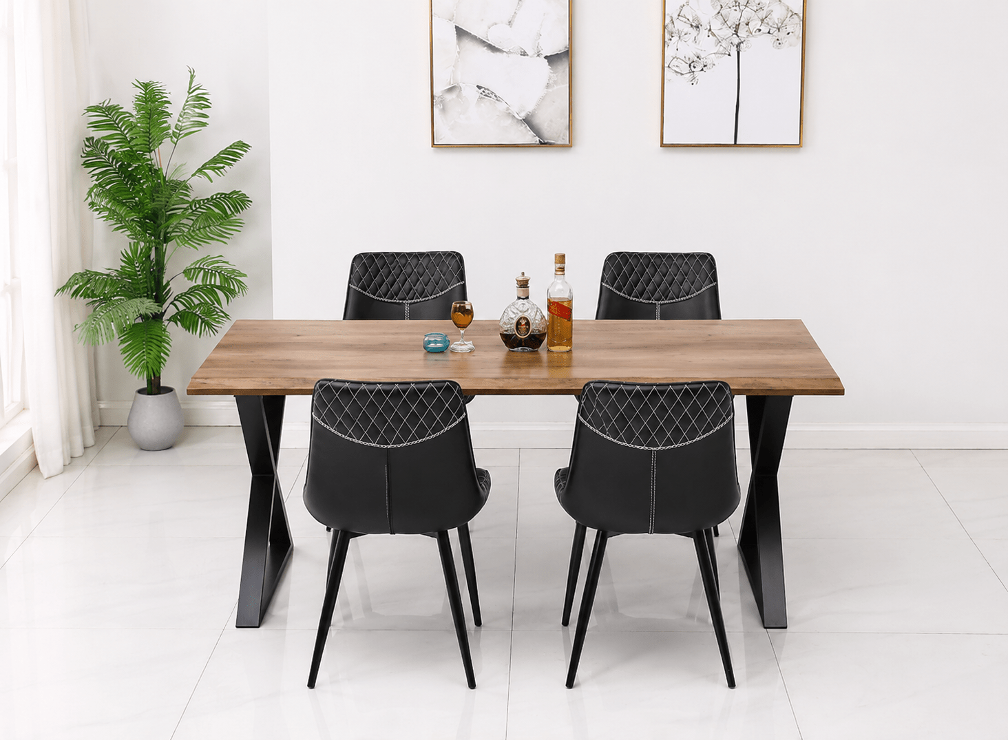 IFDCFaux Live Edge Wooden Dining Set T-1811 C-1826