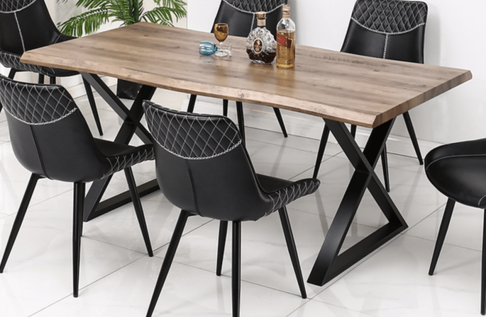 IFDCFaux Live Edge Wooden Dining Set T-1811 C-1826