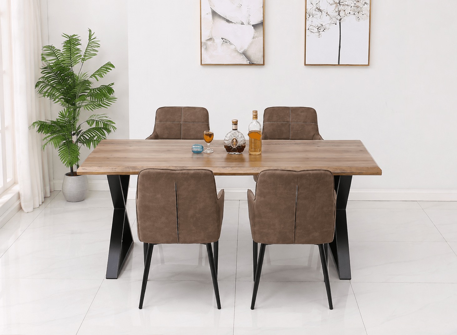 IFDCFaux Live Edge Wooden Dining Set T-1811 C-1835