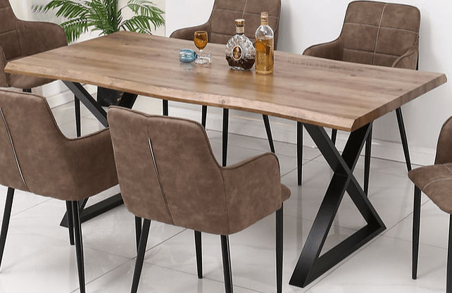 IFDCFaux Live Edge Wooden Dining Set T-1811 C-1835