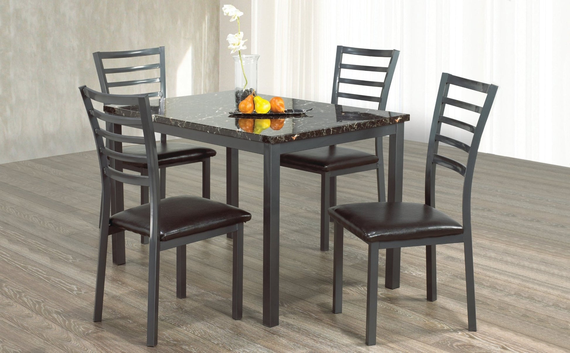 IFDCGrey Metal with Marble Top 5Pc Dining Set IF - 1026