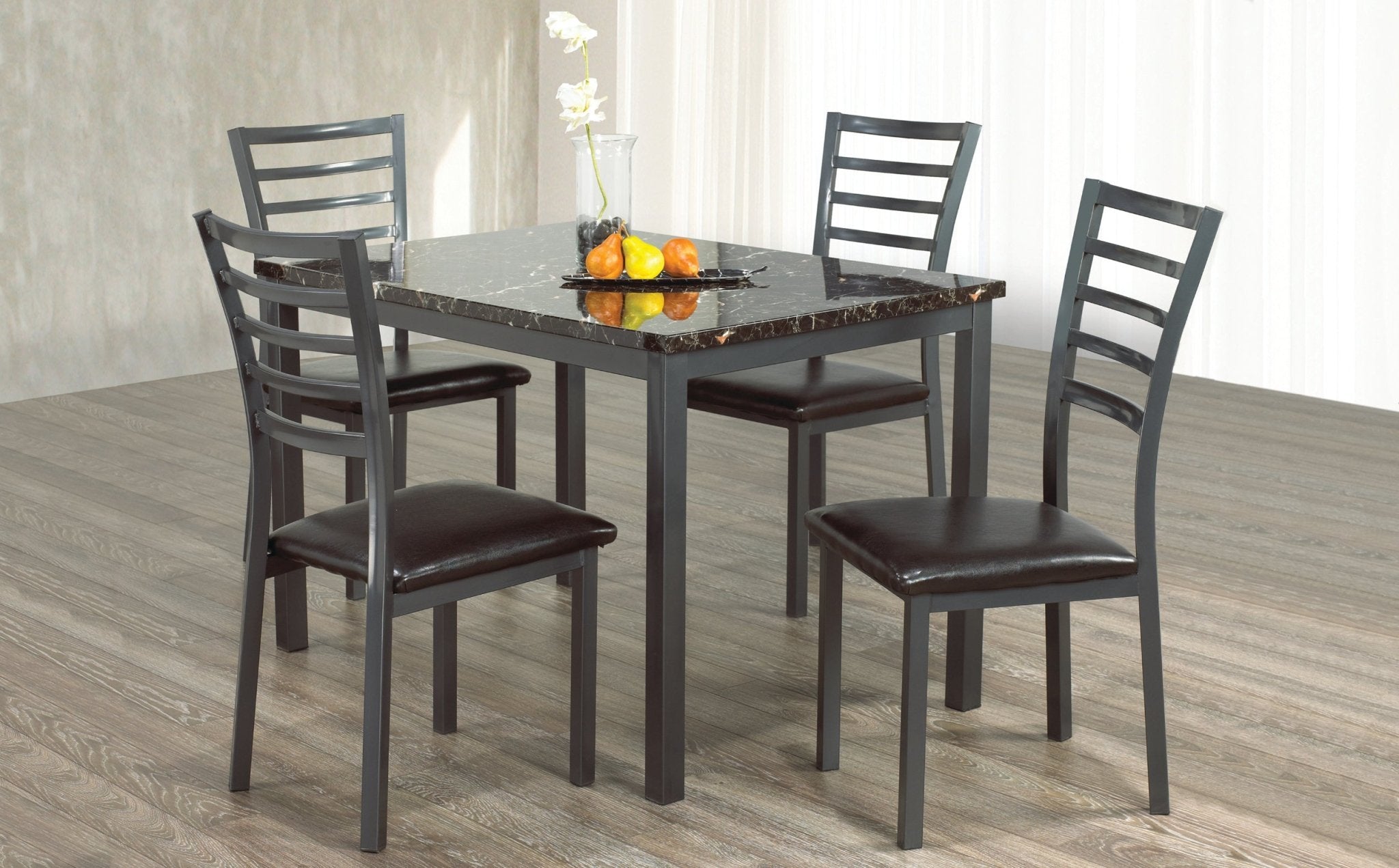 IFDCGrey Metal with Marble Top 5Pc Dining Set IF - 1026