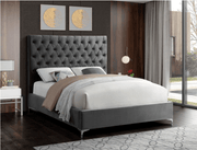 IFDCGrey Velvet Tufted Platform Bed with Tall Headboard (Chrome & Gold Legs Included) IF - 5640