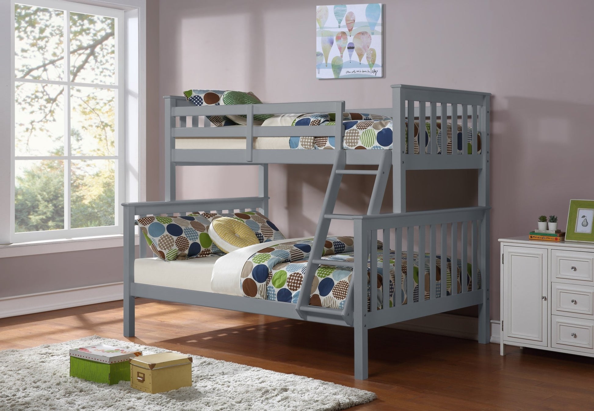 IFDCGrey Wooden Bunk Bed B - 102G (Single/Double)