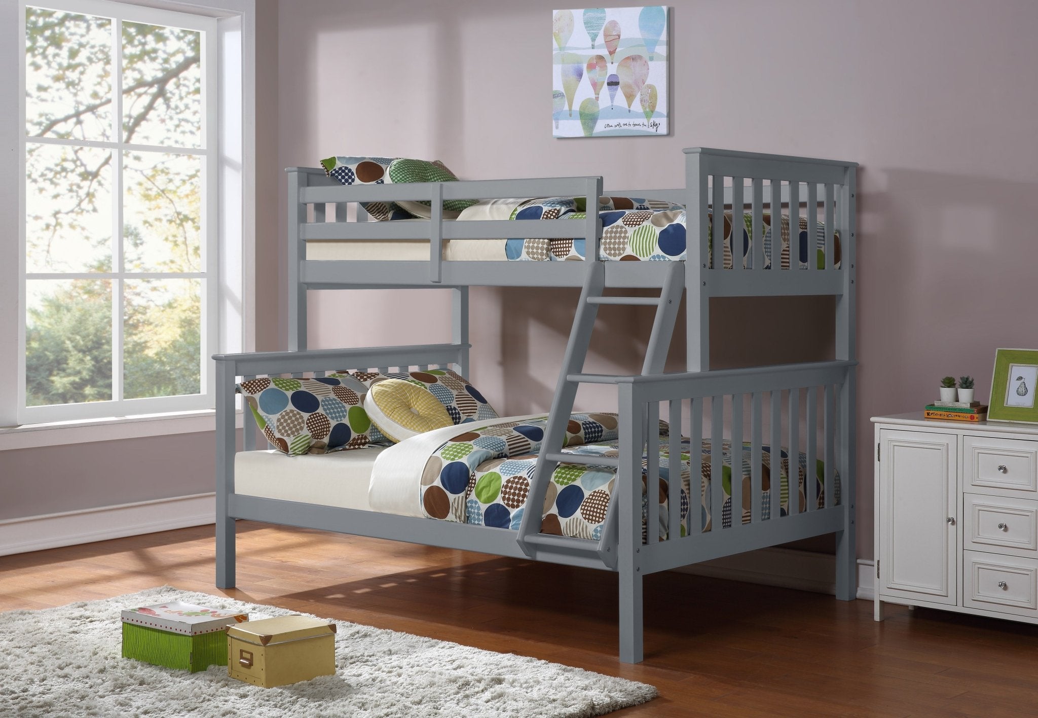 IFDCGrey Wooden Bunk Bed B - 102G (Single/Double)