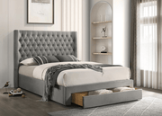 IFDCIF-5761 Silver Grey Velvet Diamond-Tufted Platform Bed with Storage Drawer