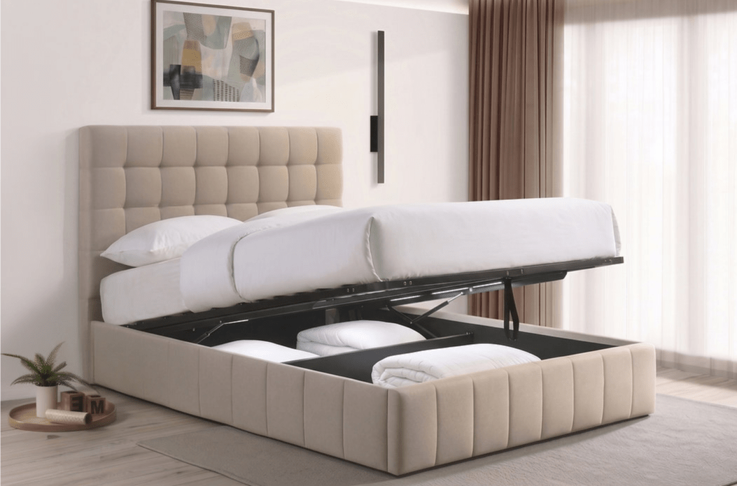 IFDCIF-5786 Warm Ivory Channel-Tufted Hydraulic Storage Platform Bed