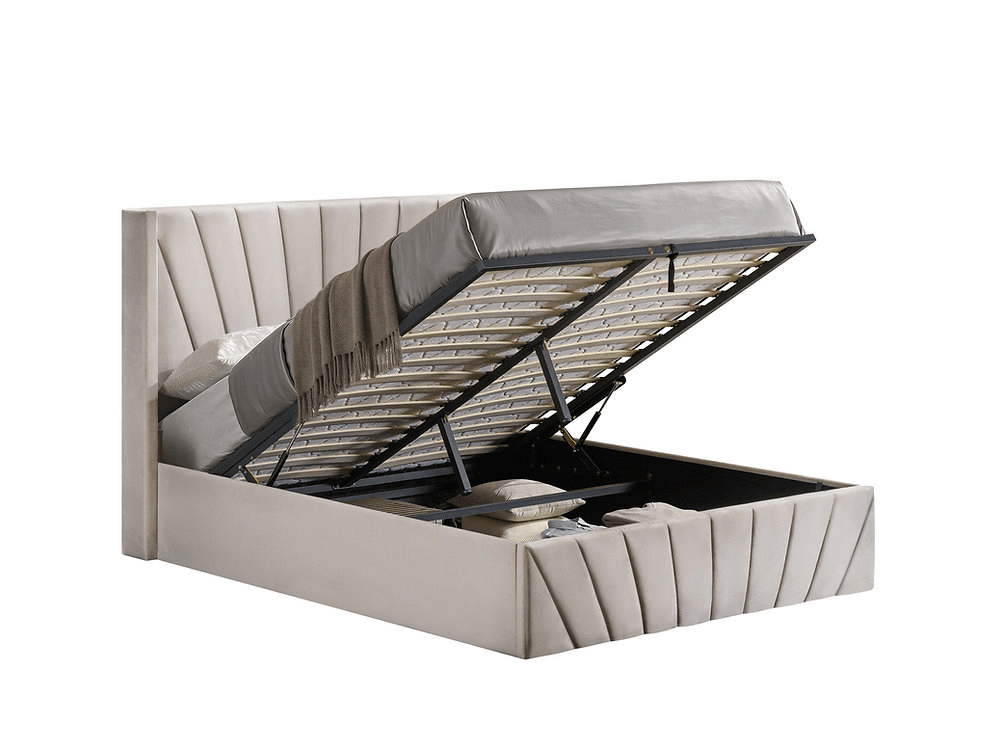 IFDCIF-5872 Warm Ivory Velvet Hydraulic Storage Platform Bed
