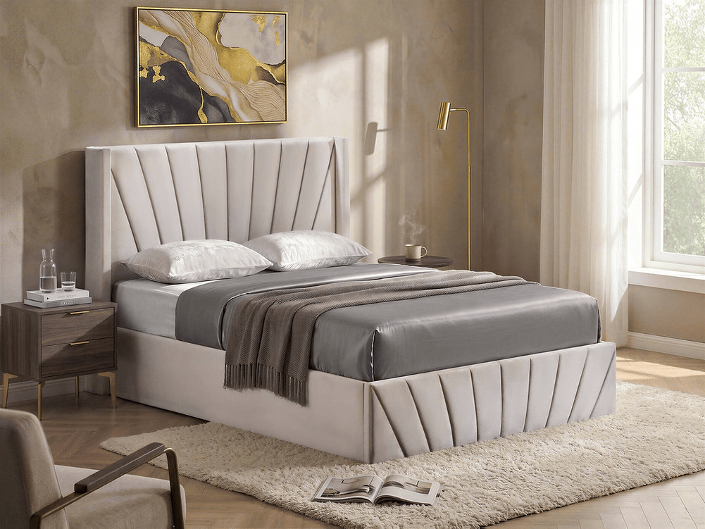 IFDCIF-5872 Warm Ivory Velvet Hydraulic Storage Platform Bed