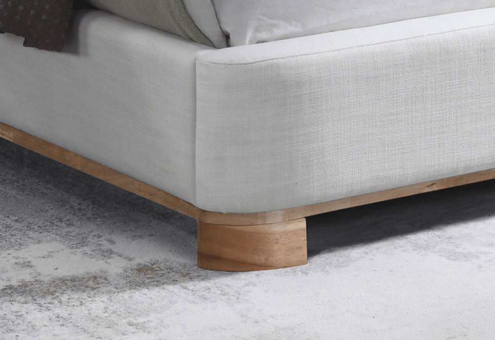 IFDCIF 5910 Warm Ivory Rounded Upholstered Platform Bed with Natural Wood Base