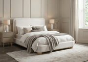 IFDCIF 5910 Warm Ivory Rounded Upholstered Platform Bed with Natural Wood Base
