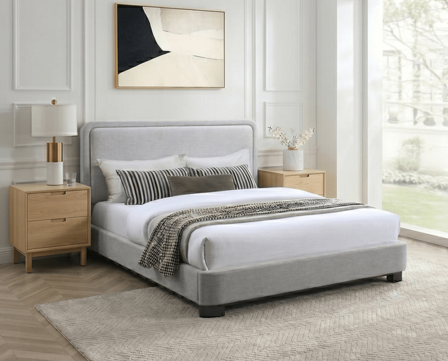 IFDCIF-5911 Soft Light Grey Rounded Upholstered Platform Bed with Black Wood Legs