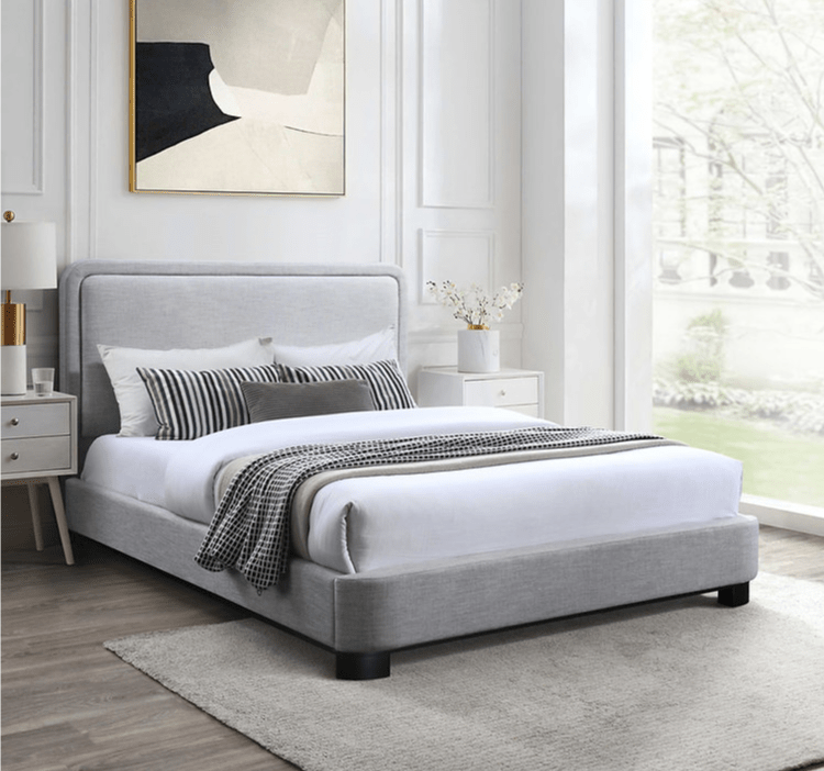 IFDCIF-5911 Soft Light Grey Rounded Upholstered Platform Bed with Black Wood Legs