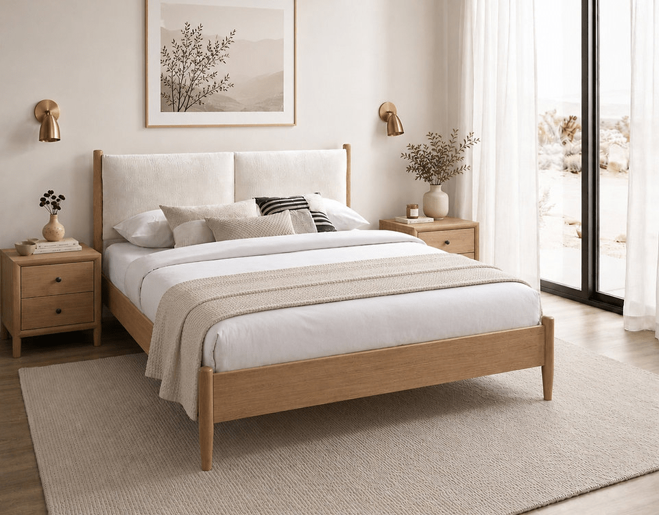 IFDCIF-5915 Natural Oak Upholstered Platform Bed