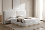 IFDCIF-5927 Warm Ivory Upholstered Platform Bed with Floating Nightstands and Natural Oak Accents