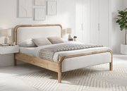 IFDCIF-5928 Warm Ivory Curved Upholstered Platform Bed with Natural Wood Frame